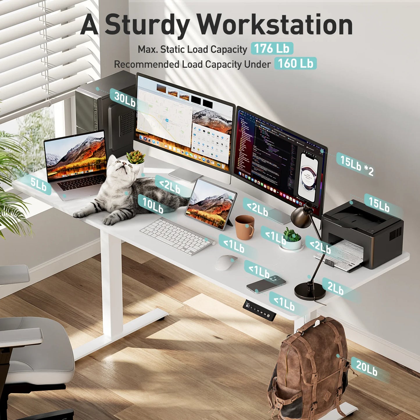 VVENACE Electric Standing Desk Height Adjustable Desk 48 inch 4 Memory Height Ergonomic Sit Stand up Desk for Home Office, White, 2 Split Boards