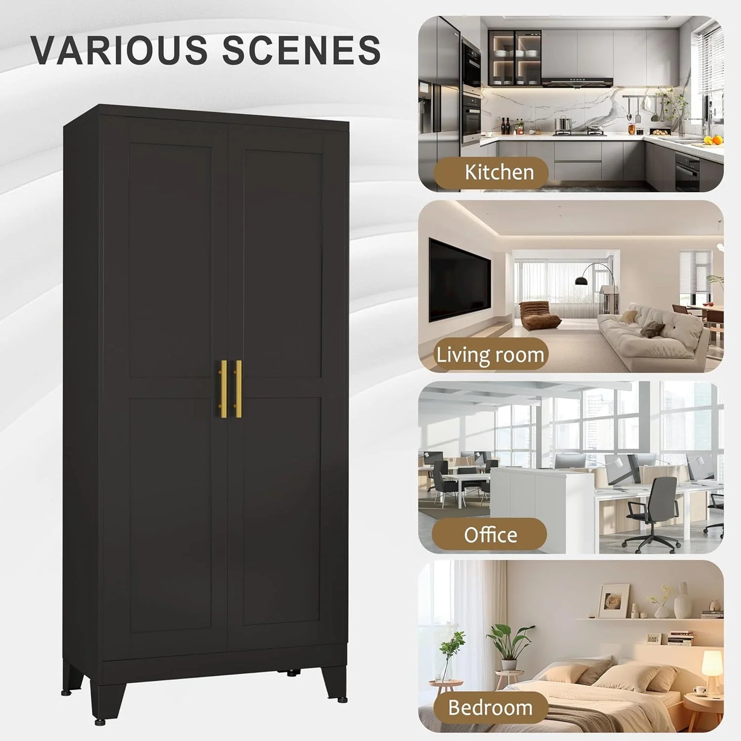 DYUKFG Metal Storage Cabinet - 61" Tall Steel File Cabinets with 2 Doors and 3 Adjustable Shelves Versatile Storage Pantry Cabinet for Home Office Warehouse Garage or Outdoor (Black)