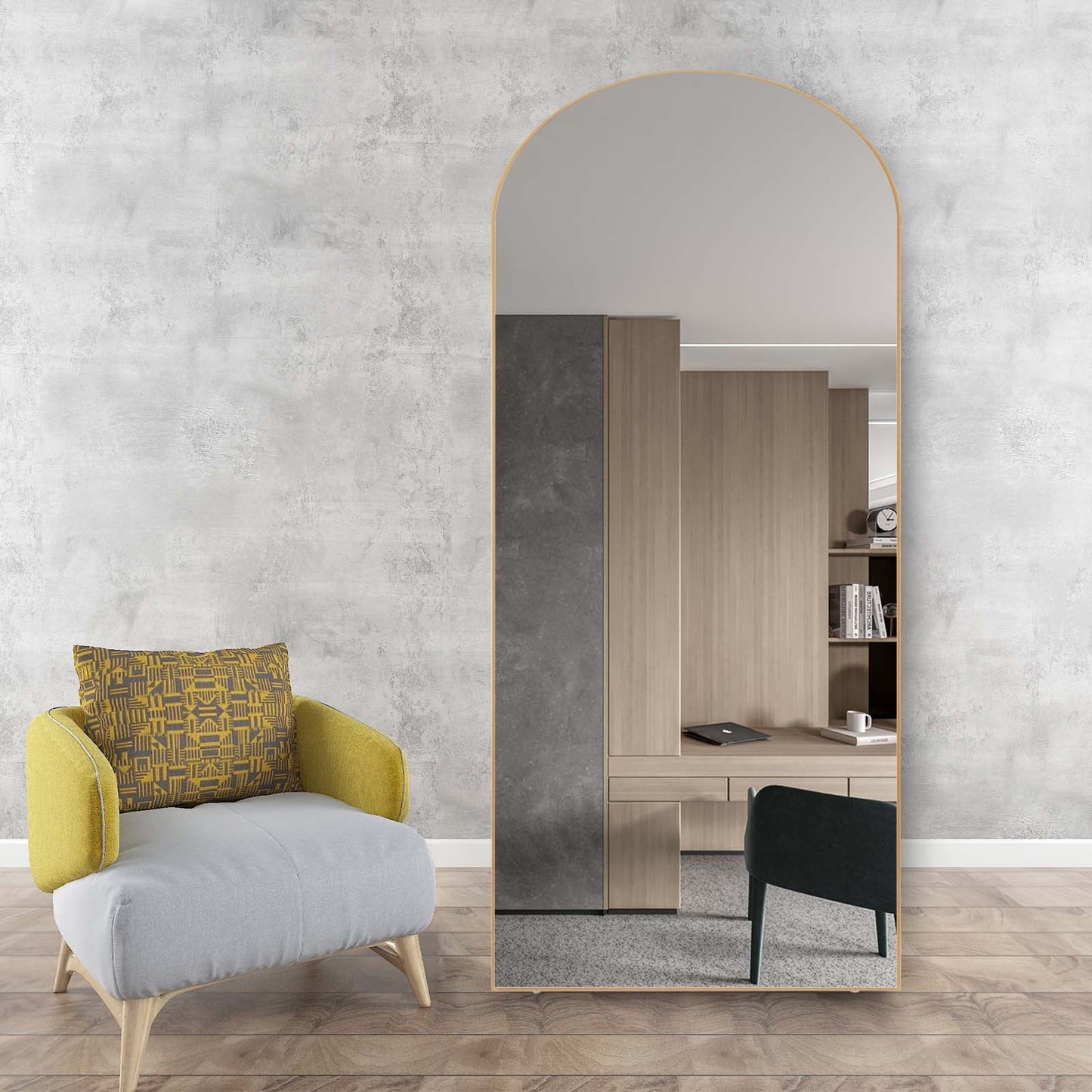 RACHMADES 65"x24" Arch Mirror Full Length Full Body Mirror Arched Floor Mirror with Stand Tall Mirror Long Gold Mirror FULL Length