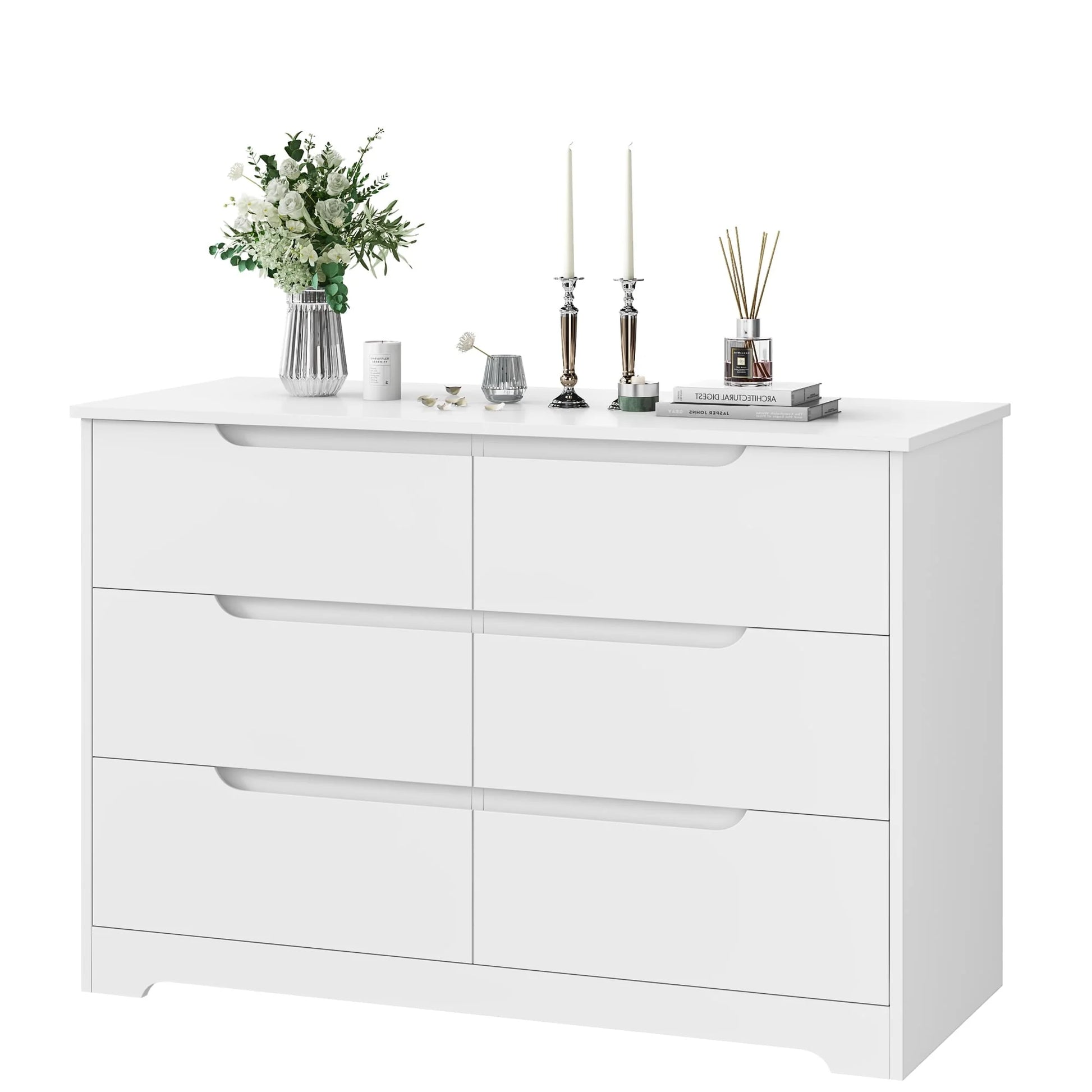 Homfa 6 Drawer White Dresser for Bedroom, Modern Chest of Drawers Wood Storage Cabinet for Living Room Nursery Kitchen Office