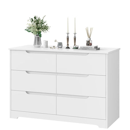 Homfa 6 Drawer White Dresser for Bedroom, Modern Chest of Drawers Wood Storage Cabinet for Living Room Nursery Kitchen Office