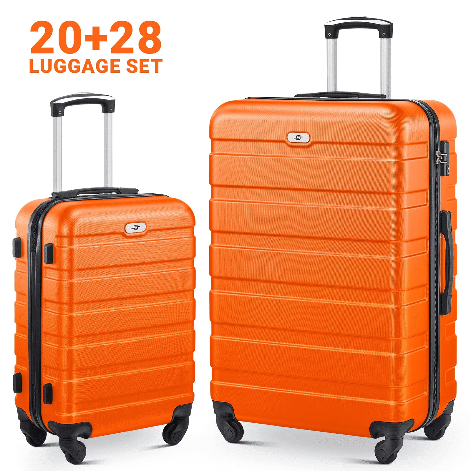 luggage sets 2 piece(20,28 inch) ABS hard suitcase with wheels and TSA lock travel set,orange