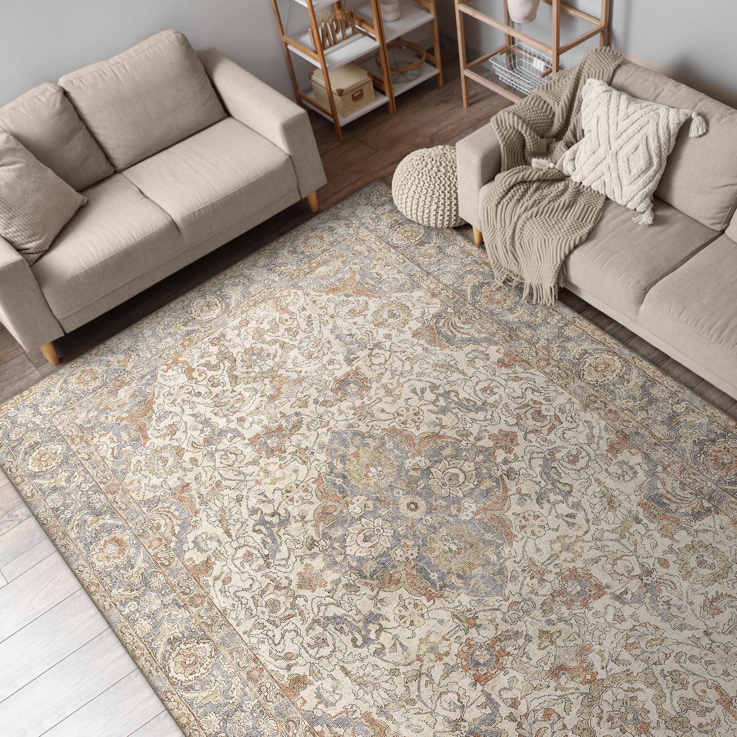 Apache Chenille Area Rug, Rosetta Beige, 6' x 9'