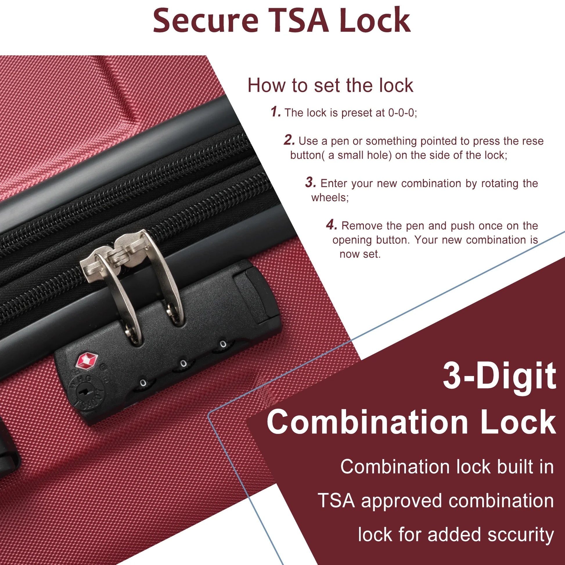 Dasyfly 24" Hardside Checked Luggage with TSA Lock, Red
