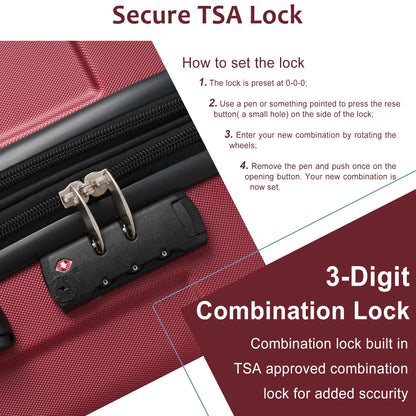 Dasyfly 24" Hardside Checked Luggage with TSA Lock, Red
