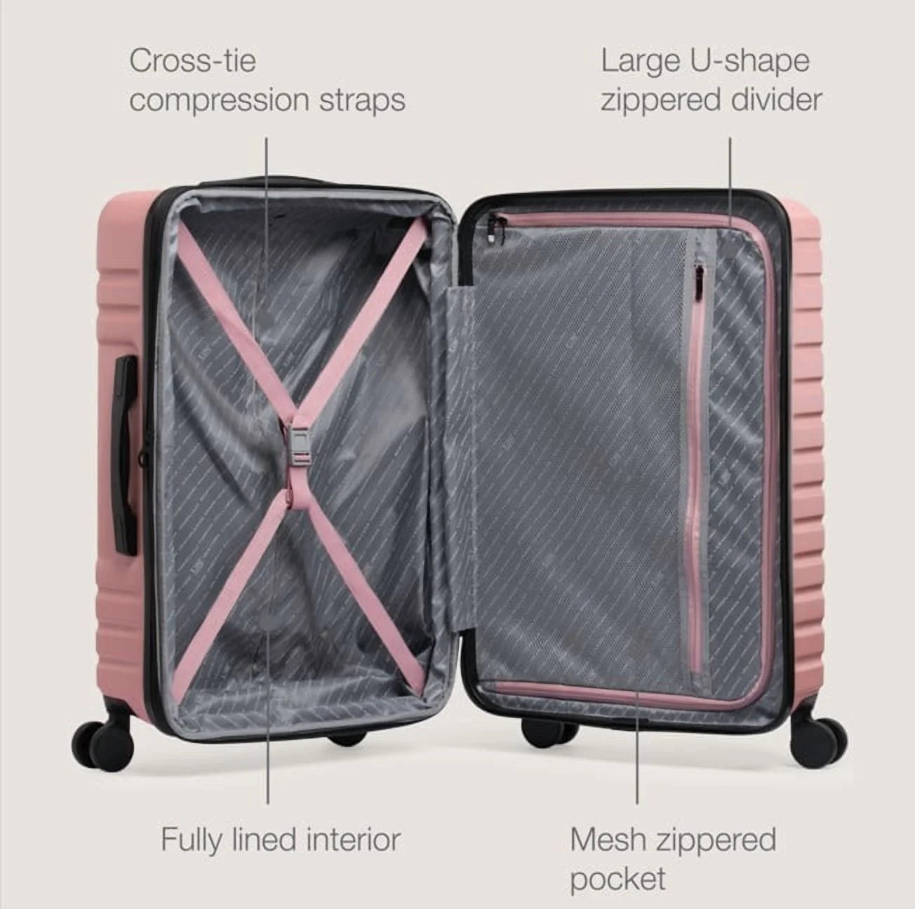 U.S. Traveler Boren Hardside Rugged Spinner Luggage, Rose Pink, 26" Checked Medium