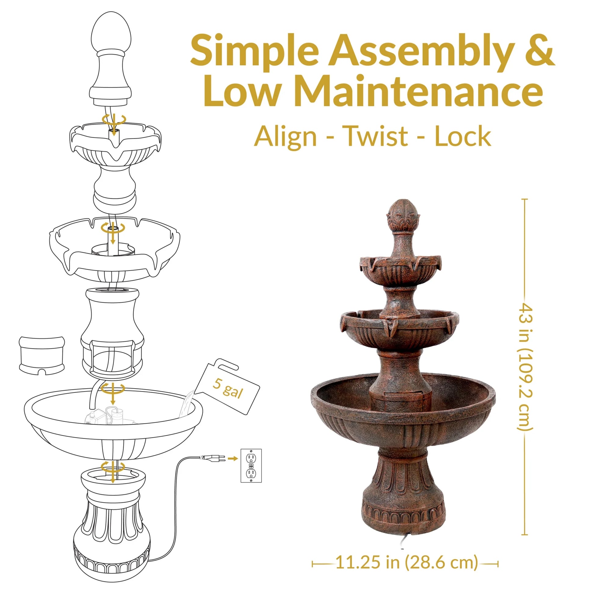 Sunnydaze Flower Blossom Traditional White Resin 3-Tier Outdoor Water Fountain