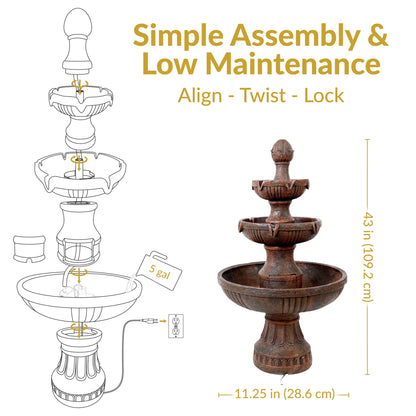 Sunnydaze Flower Blossom Traditional White Resin 3-Tier Outdoor Water Fountain