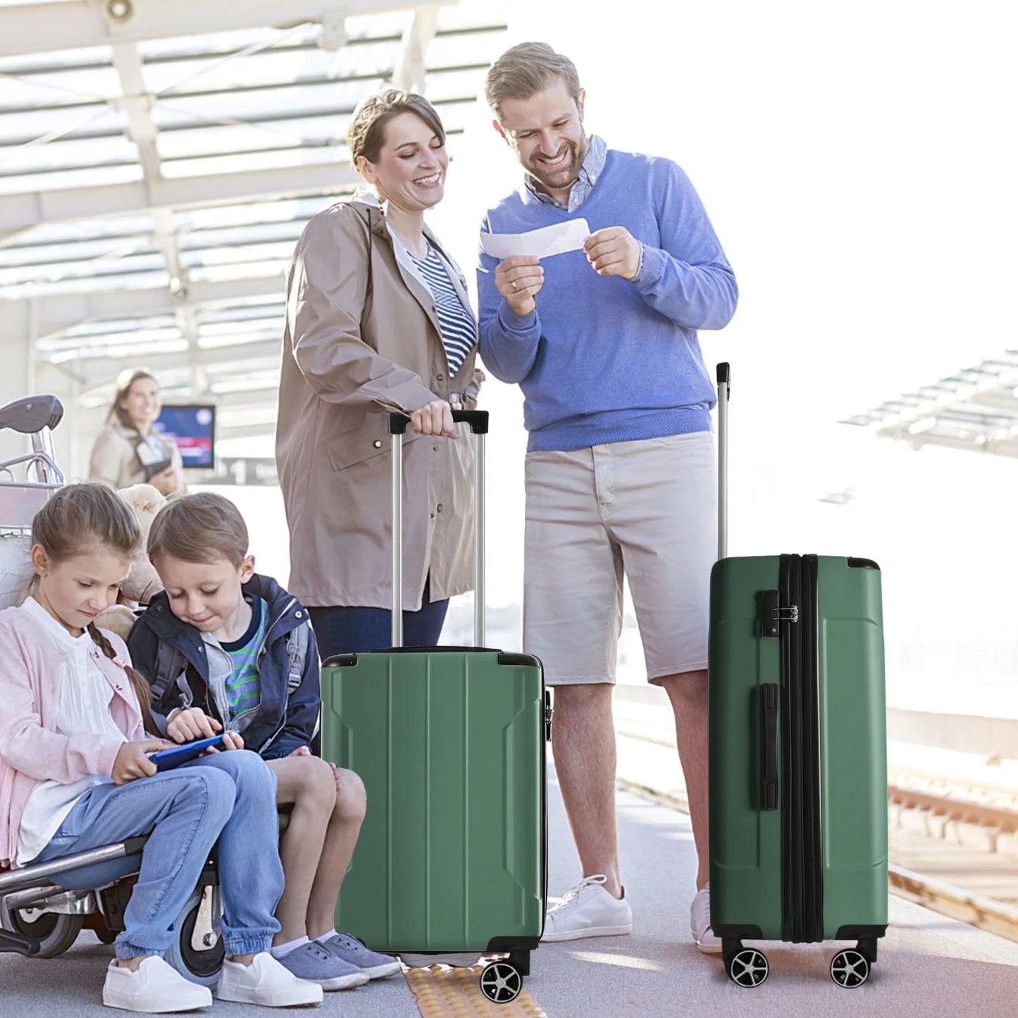 Hardshell Luggage, Lightweight Durable ABS Suitcases with Double Wheels, Expandable 28-inch Checked Luggage 28" (Green)
