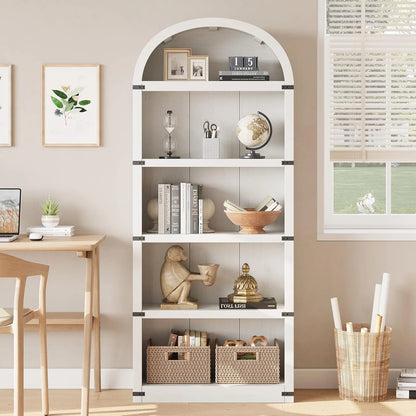 Accreate Bookcase 5 Shelf Arched Bookshelf 71.65in Tall Bookcase Farmhouse Display Storage Rack Wooden Bookshelves for Home office, Living Room
