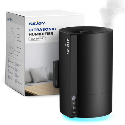 Sejoy Humidifiers for Bedroom, Quiet (3.5L Water Tank) Cool Mist Top Fill Essential Oil Diffuser for Baby Nursery and Plants, Rapid Ultrasonic Humidification for Home Large Room,Black