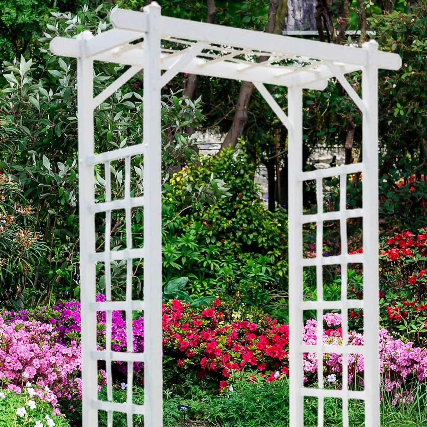 Dura-Trel PVC Garden Arbor, Arch Support for Climbing Plants, Elmwood, White, 57" x 85"