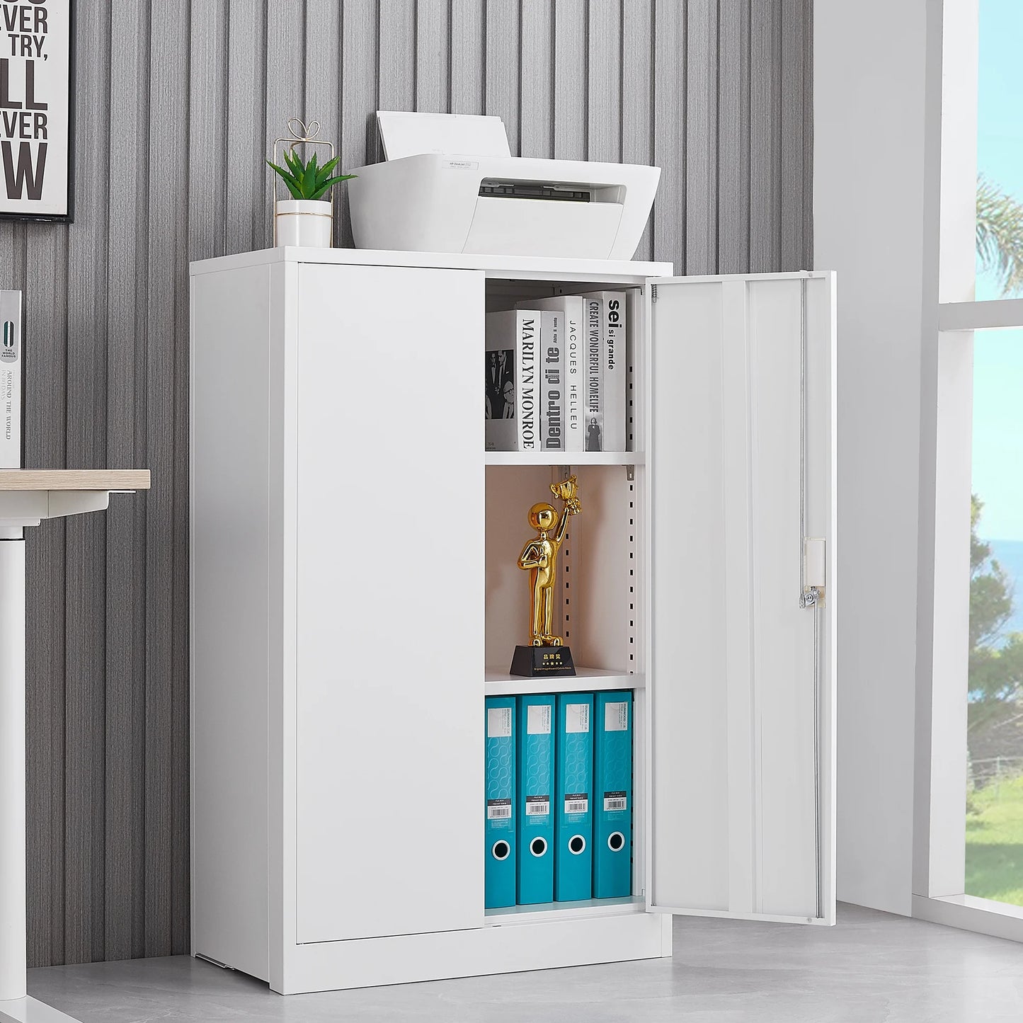 Bellemave Metal Storage Cabinet with Locking Doors and 2 Adjustable Shelf, Folding Filing Storage Cabinet, Lockable File Cabinet Metal Locker for Home Office, School, Garage, White
