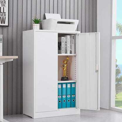 Bellemave Metal Storage Cabinet with Locking Doors and 2 Adjustable Shelf, Folding Filing Storage Cabinet, Lockable File Cabinet Metal Locker for Home Office, School, Garage, White
