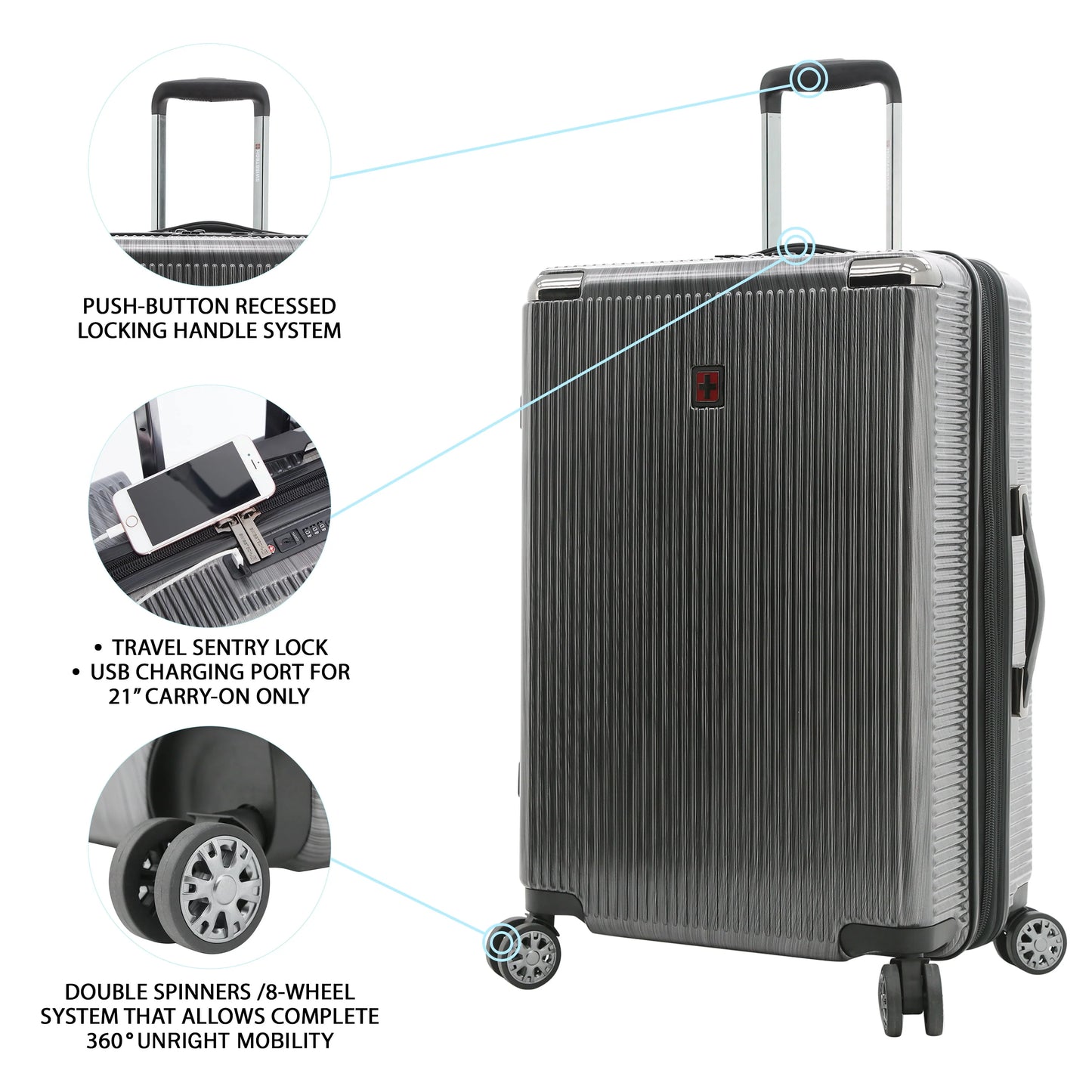 Swiss Tech Excursion 29" Hard side Rolling Upright Luggage - Charcoal