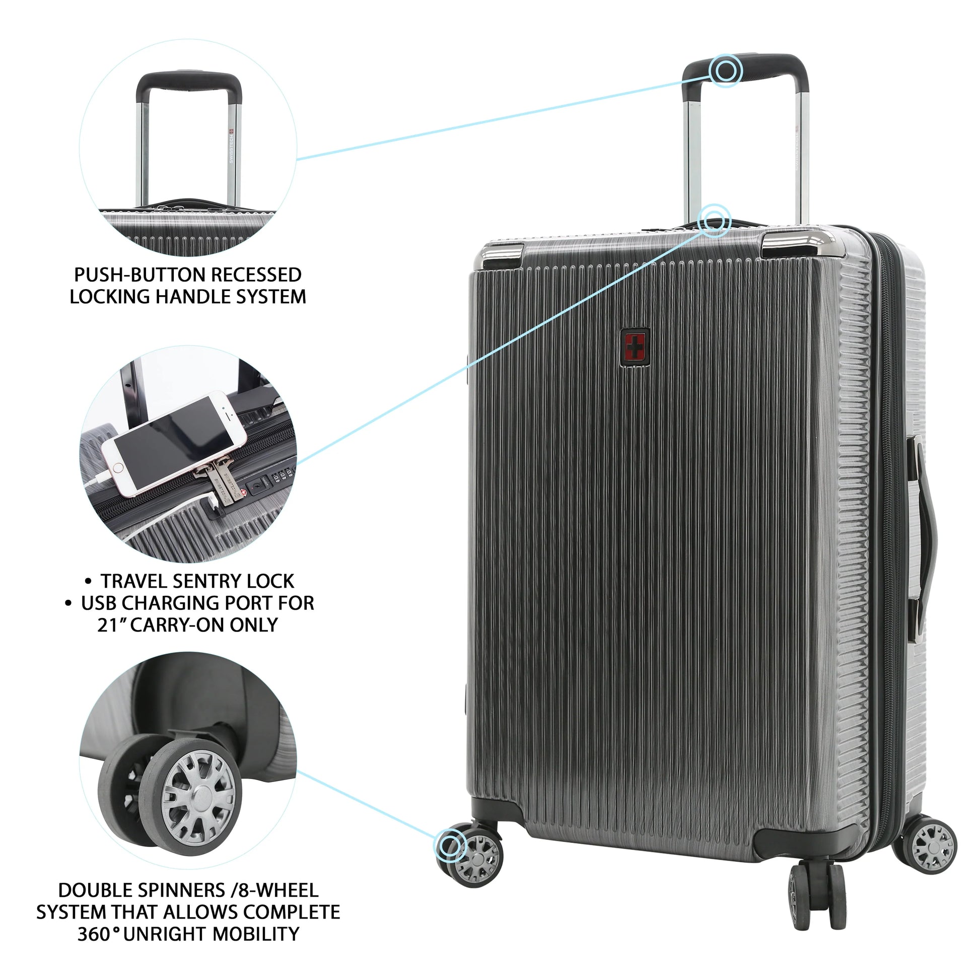 Swiss Tech Excursion 29" Hard side Rolling Upright Luggage - Charcoal
