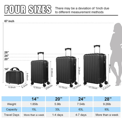 SUGIFT 4-Piece Lightweight Hardshell Spinner Luggage Set with TSA Locks