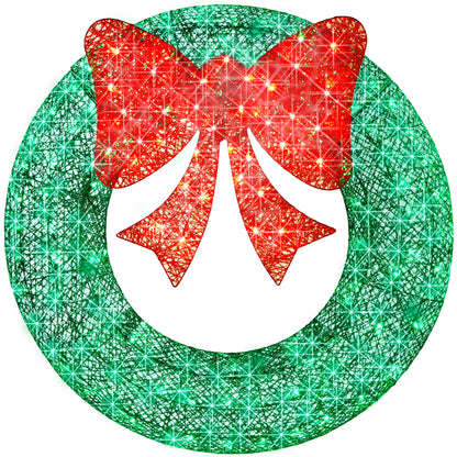 Best Choice Products 60in Pre-Lit Outdoor Christmas Wreath, LED Metal Holiday Decor w/206 Lights, Bow - Green/Red