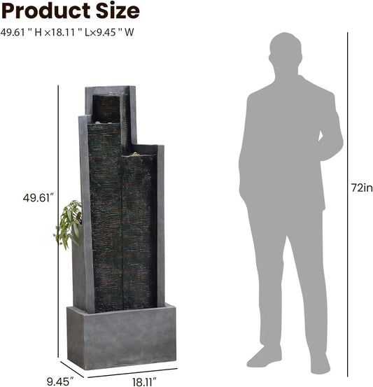 Outdoor Modern Waterfall Fountain Water Fall Fountains with LED Lights for Garden, Patio, Backyard, Deck, Porch and Home Decor