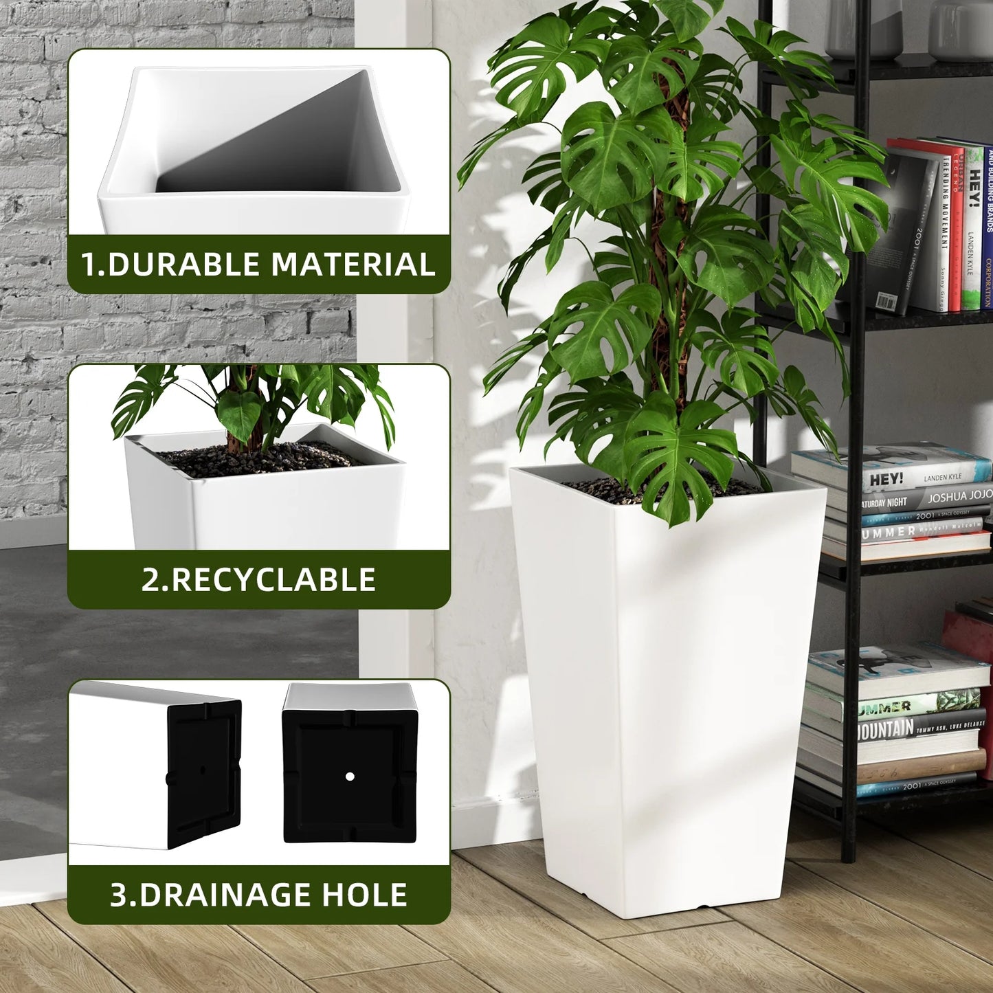 QCQHDU Large Planters for Outdoor Plants Flower Pots Set of 2,Tall Planters for Outdoor Plants,21 inch Outdoor Planters for Front Porch PlantersWhite