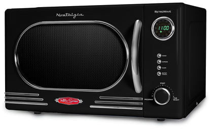 Nostalgia Retro Countertop Microwave Oven - Large 1000-Watt - 1.1 cu ft - 12 Pre-Programmed Cooking Settings - Digital Clock - Kitchen Appliances - Black