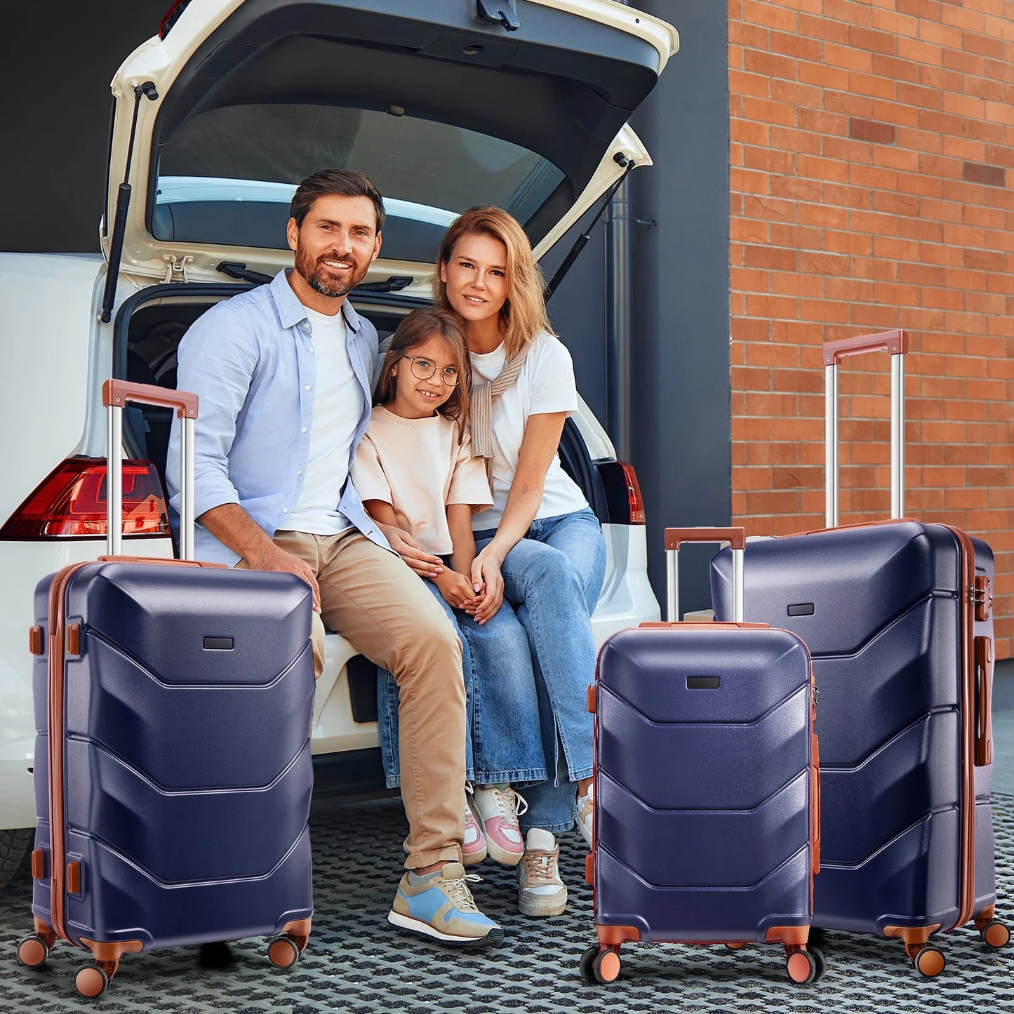 HOTEEL 3 Piece Luggage Sets with Wheels, Hardshell 3 Pc Suitcases with TSA Lock Hardside & Lightweight 3-Piece Hardshell Luggage Sets for Travel 20in 24in 28in, Blue