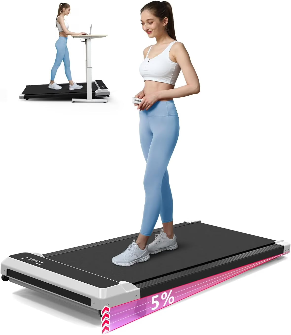 JURITS Walking Pad 2 in 1 for Walking and Jogging, Under Desk Treadmill for Home Office with Remote Control, Portable Walking Pad Treadmill Under Desk, Desk Treadmill in LED Display,Black