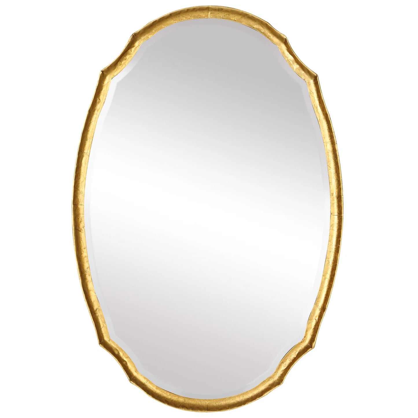 29 Inch Wood Wall Mirror, Beaded Oval Shape, Metallic Silver, Saltoro Sherpi
