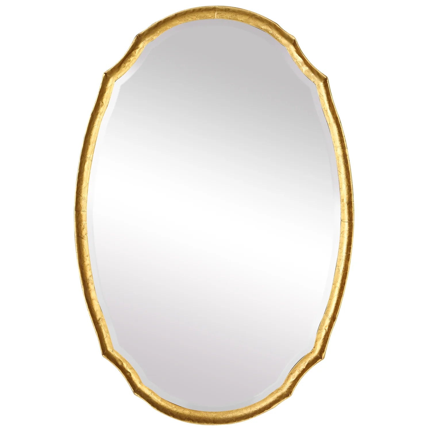 29 Inch Wood Wall Mirror, Beaded Oval Shape, Metallic Silver, Saltoro Sherpi