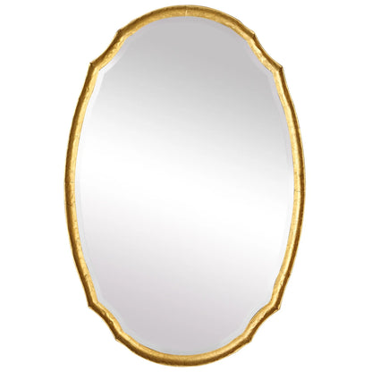 29 Inch Wood Wall Mirror, Beaded Oval Shape, Metallic Silver, Saltoro Sherpi
