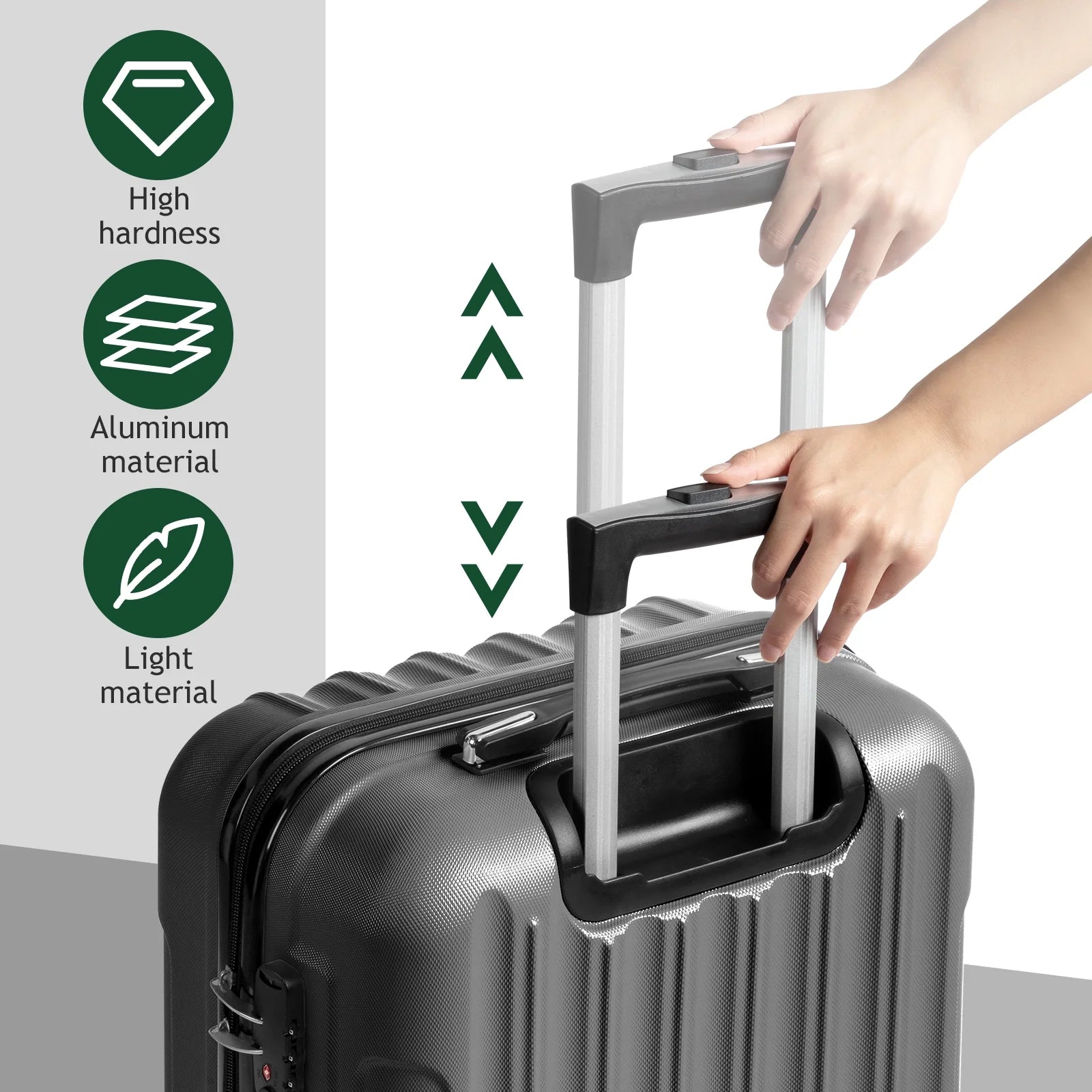 Zimtown 3 Piece Nested Spinner Suitcase Luggage Set With TSA Lock Dark Gray