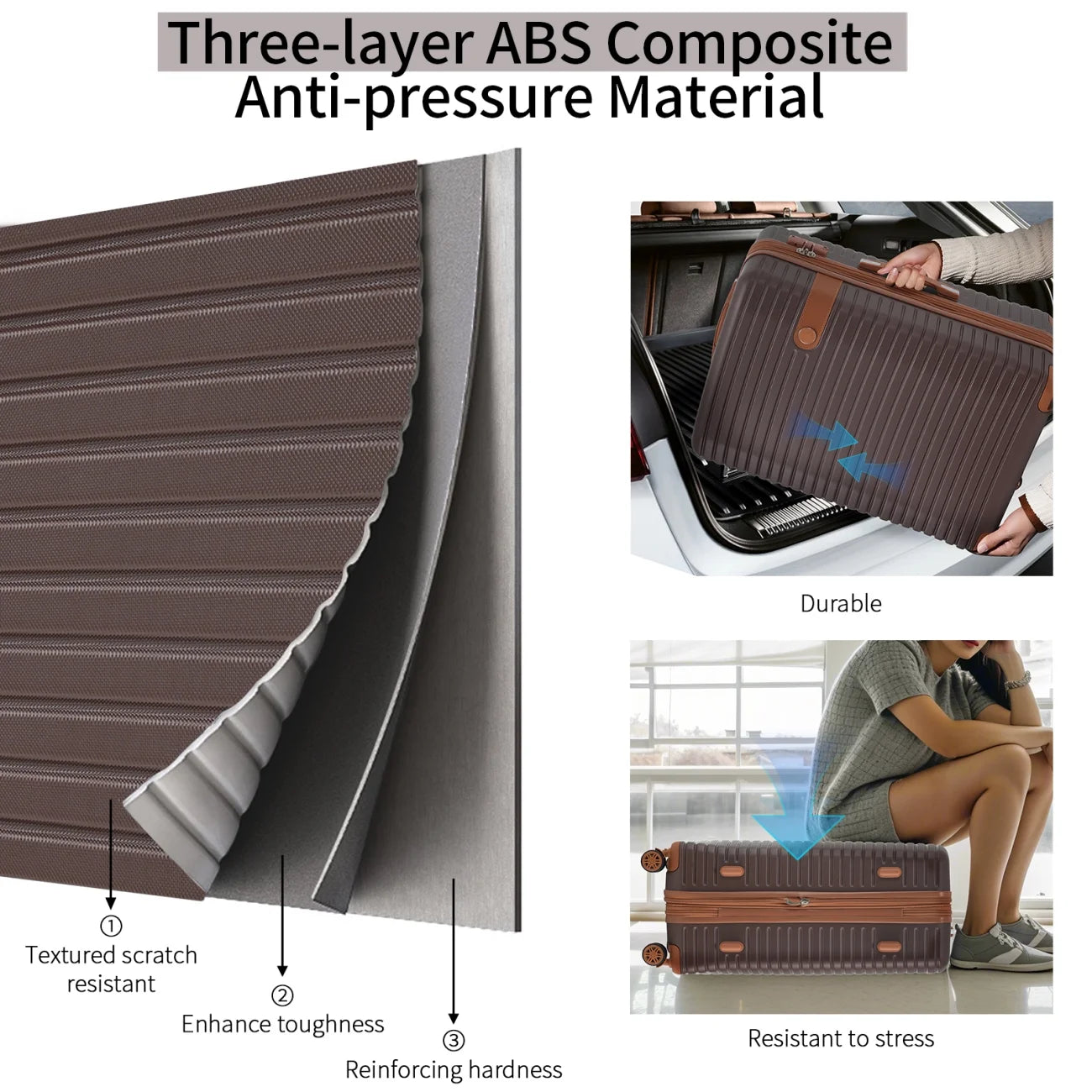Luggage Sets,4-Piece Lightweight Suitcase Set with 4 Packing Cubes and TSA Lock, Hardshell Suitcases with Spinner Wheels, (16/20/24/28 ),Brown