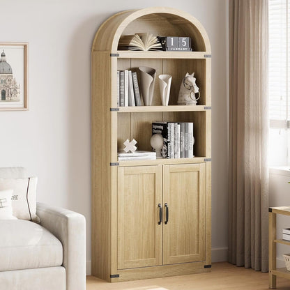 Accreate Bookcase 5 Shelf Arched Bookshelf 71.65in Tall Bookcase Farmhouse Display Storage Rack Wooden Bookshelves for Home office, Living Room