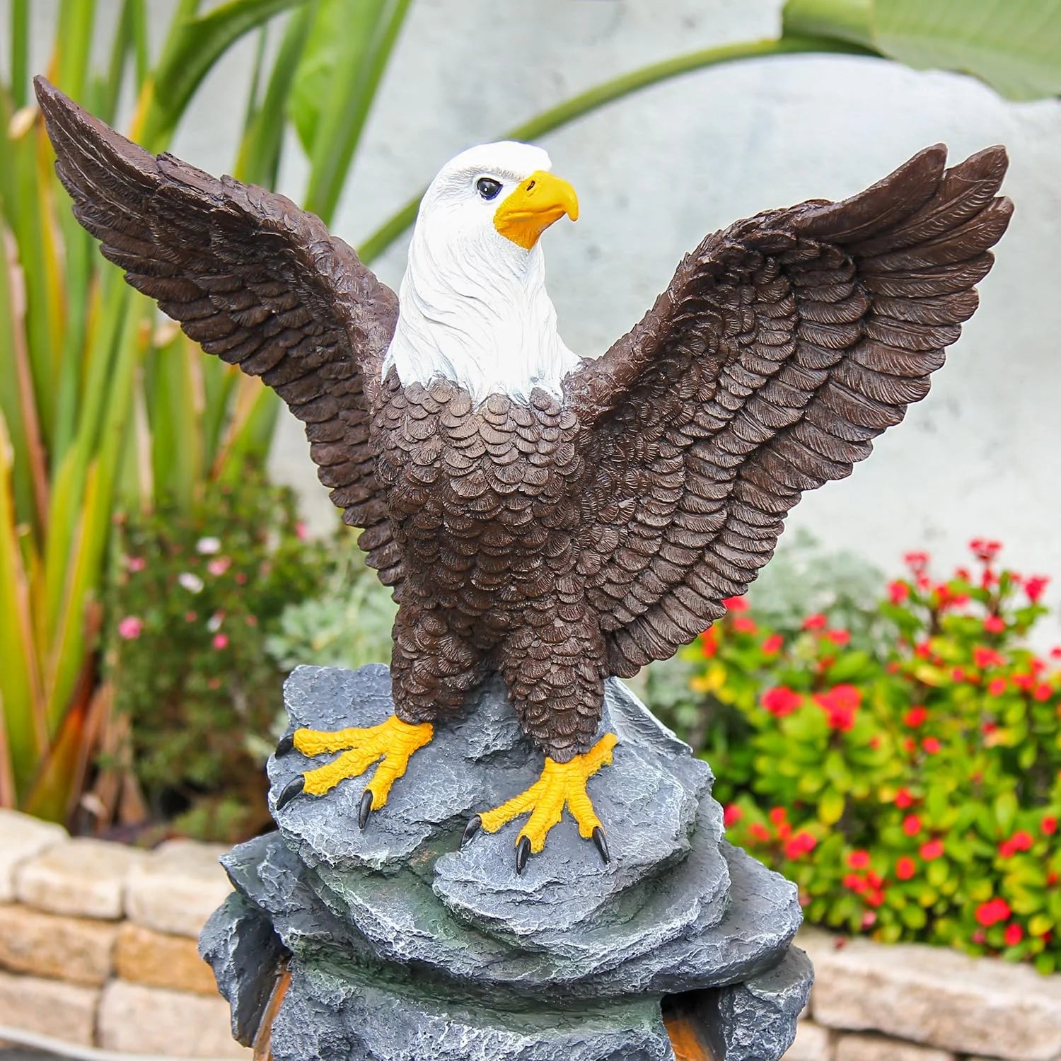 Bald Eagle Statue Outdoor Fountain Tiered Cascading Rock Water Feature for Garden Patio Backyard Porch Deck 38.58" Tall Outdoor Waterfall Sculpture Elegant Garden Decor