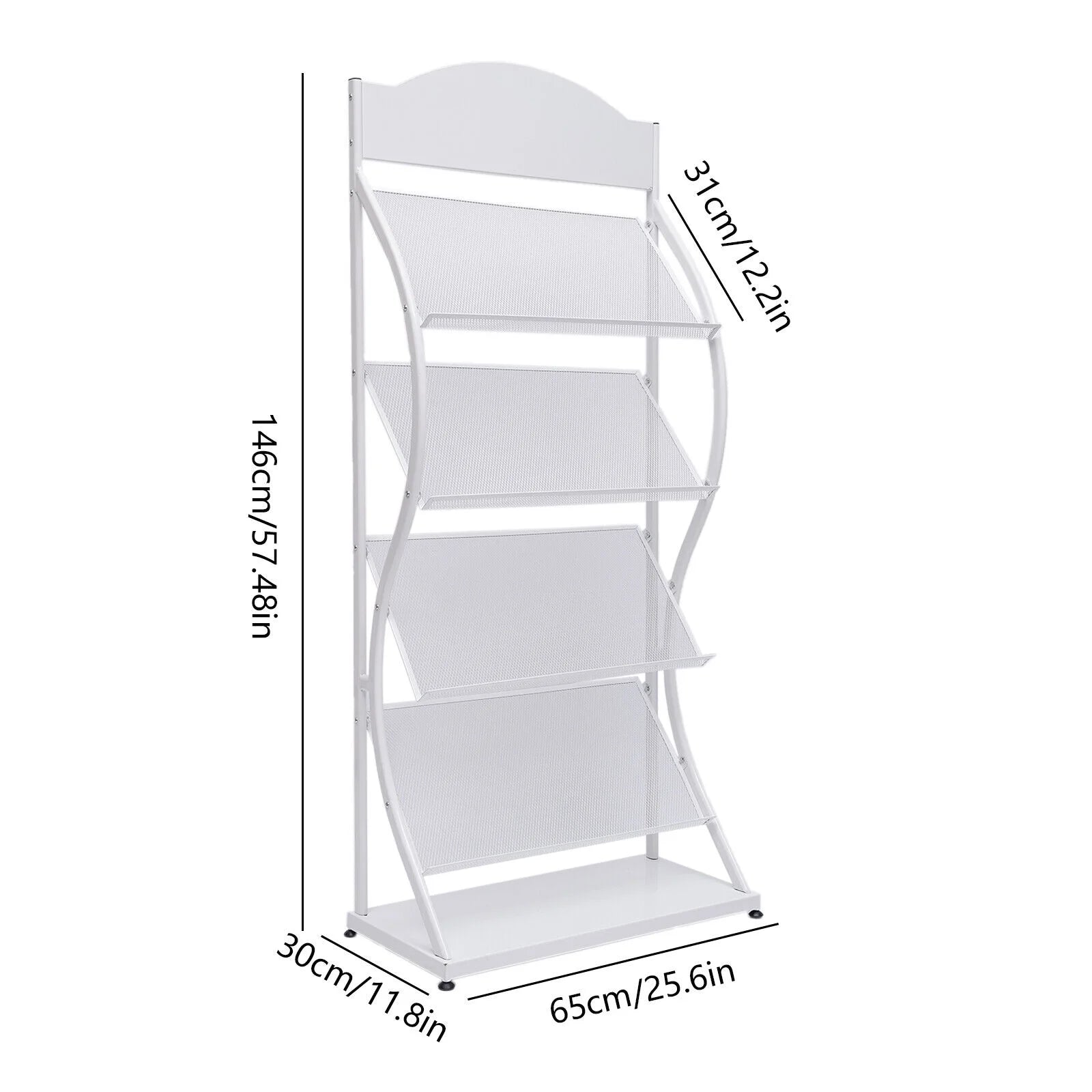 4-Layer Floor-Standing Magazine Display Rack Newspaper Book Storage Rack White 4 Tiers Floor-Standing Magazine Rack Information Storage