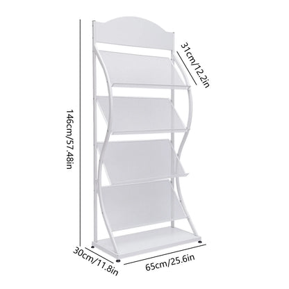 Magazine Rack Magazine Holder 4 Tier Floor-Standing Newspaper Rack Manual Book Storage Rack Iron Magazine Display Rack (White)