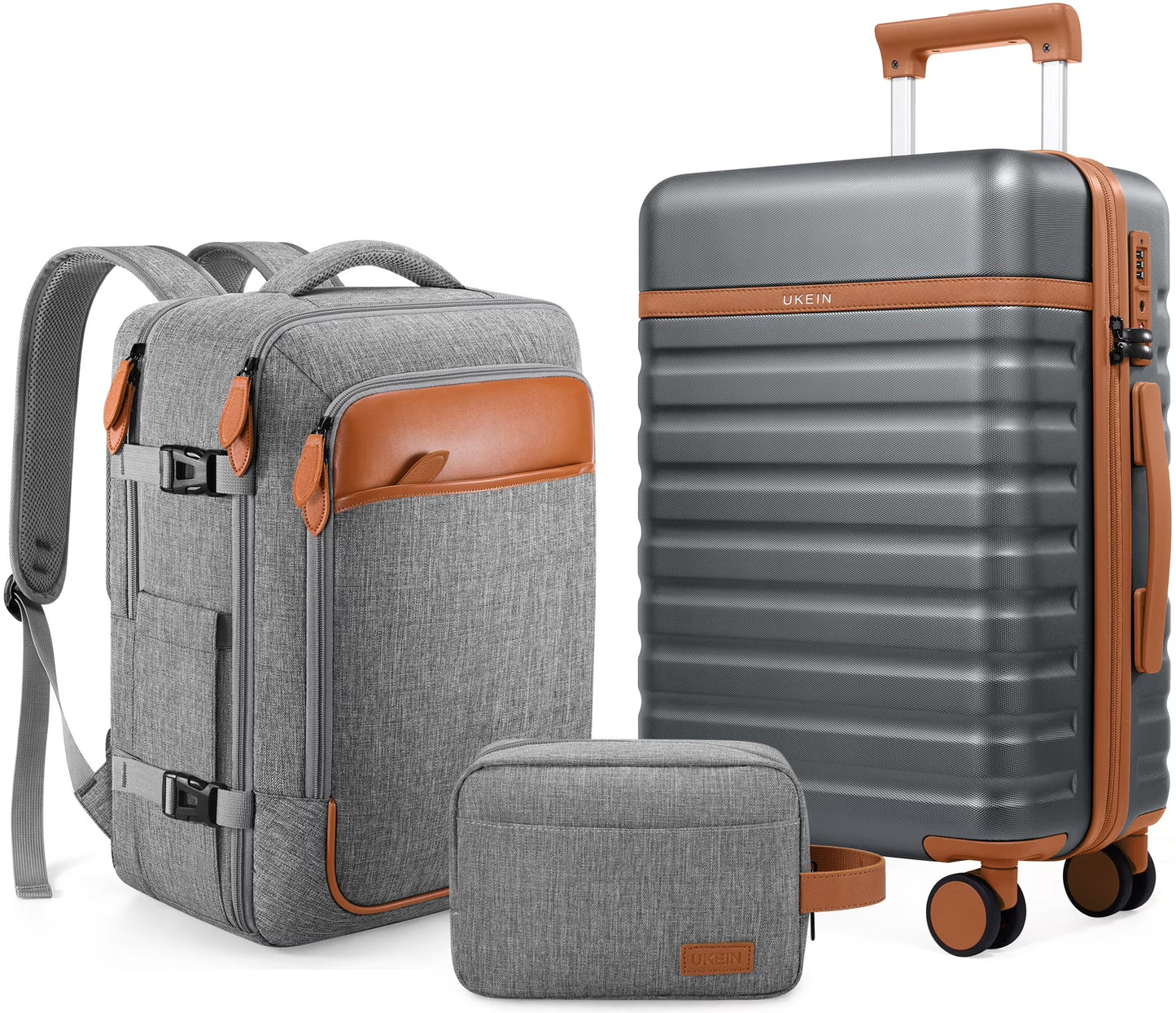 UKEIN Luggage Sets 3 Piece, Carry On Luggage with Wheels, 20 Inch Hardshell Suitcase with TSA Lock, 100% PC Carry On Suitcases Airline Approved With Travel Backpack for Men Women
