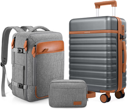 UKEIN Luggage Sets 3 Piece, Carry On Luggage with Wheels, 20 Inch Hardshell Suitcase with TSA Lock, 100% PC Carry On Suitcases Airline Approved With Travel Backpack for Men Women