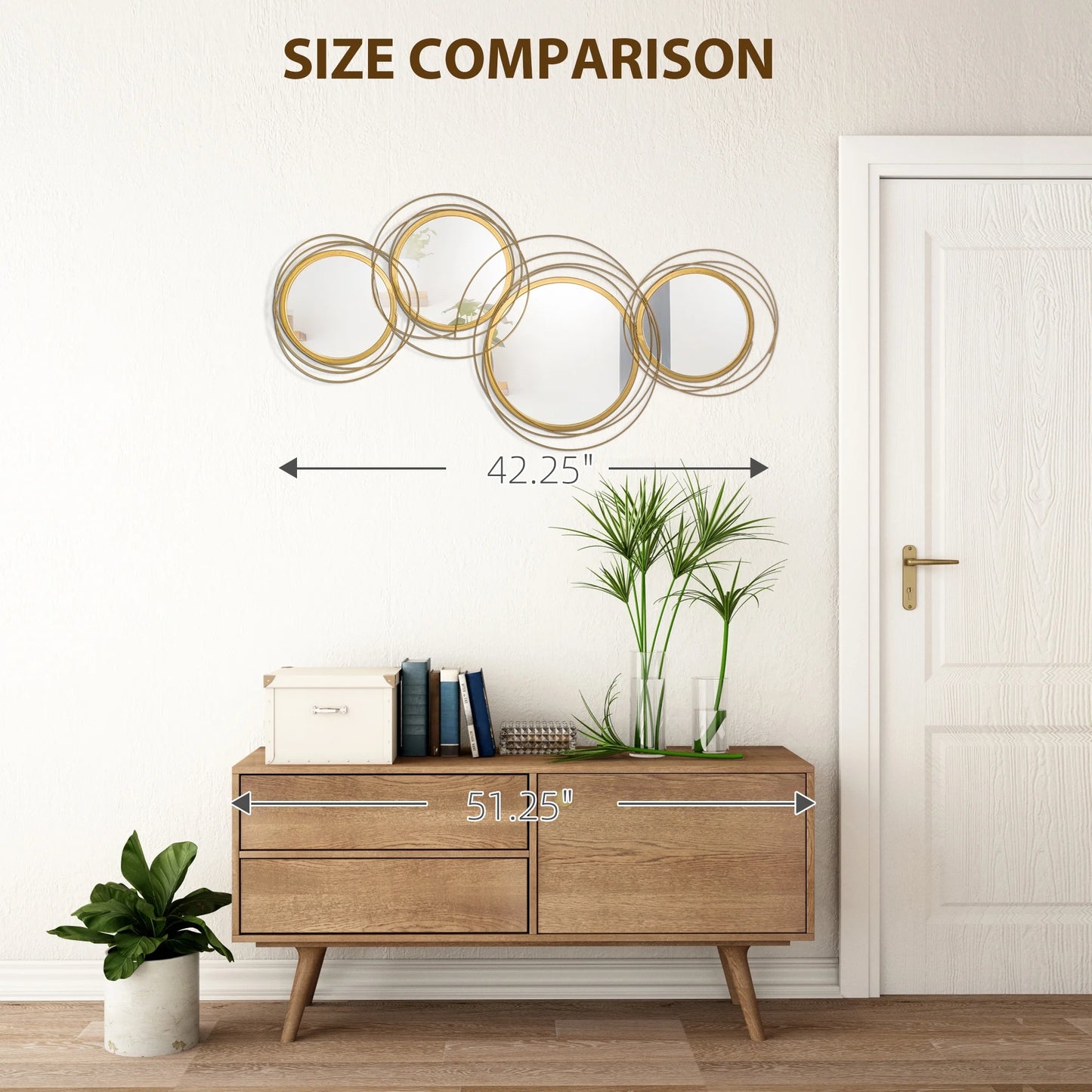 HOMCOM Metal Wall Art 42.25" in Round Wall Mirror, Gold