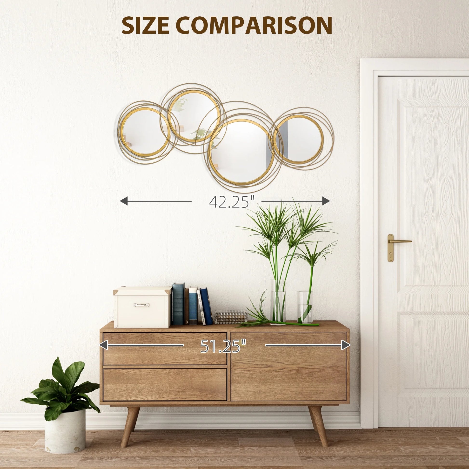 HOMCOM Metal Wall Art 42.25" in Round Wall Mirror, Gold