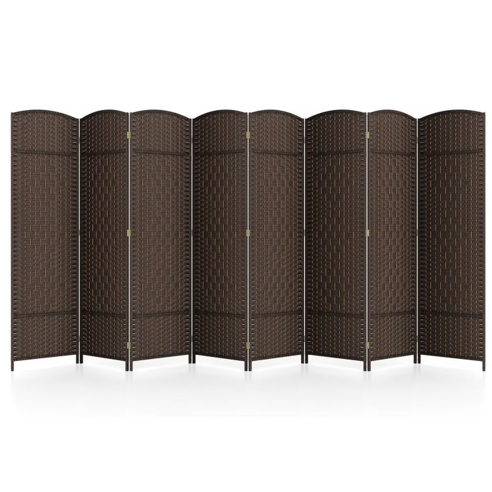 Spaco 8-Panel 8 Feet Tall Room Divider, Folding Room Divider with Hand-Woven Texture, Privacy Screen with Solid Wood Frame for Indoor, Brown