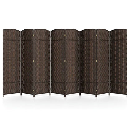 Spaco 8-Panel 8 Feet Tall Room Divider, Folding Room Divider with Hand-Woven Texture, Privacy Screen with Solid Wood Frame for Indoor, Brown