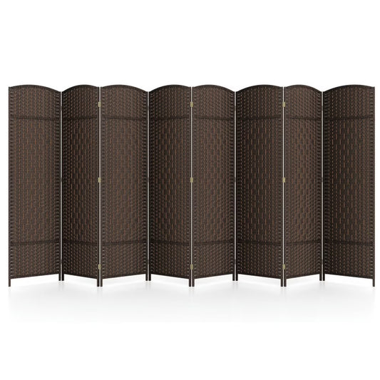 Spaco 8-Panel 8 Feet Tall Room Divider, Folding Room Divider with Hand-Woven Texture, Privacy Screen with Solid Wood Frame for Indoor, Brown
