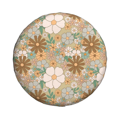 DouZhe Waterproof Spare Tire Cover, Retro Floral Flowers Design Prints Adjustable Wheel Covers Fit for Jeep Trailer RV SUV Car, 14 inch