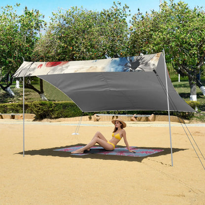 Beach Tent Beach Canopy 9.2x10.5Ft Beach Tent Sun Shelter Outdoor Canopy with Carry Bag for Camping, Backyard and Picnics Blue and Red Flowers