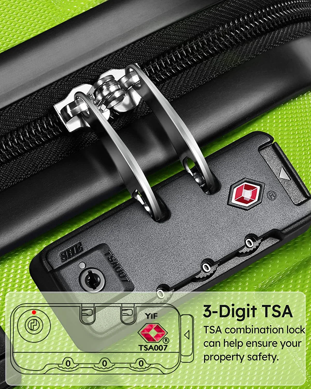 Luggage 3 Piece Sets Hard Shell Suitcase Set with Spinner Wheels20" 24" 28", Green