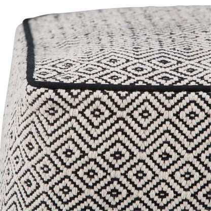 Pemberly Row Mid-Century Square Fabric Pouf in Patterned Black and Natural