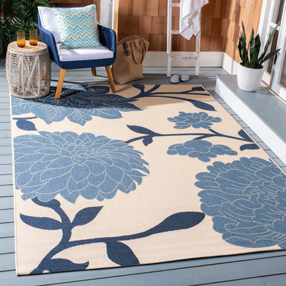 SAFAVIEH Courtyard Tyson Floral Indoor/Outdoor Area Rug, Beige/Blue, 9' x 12'