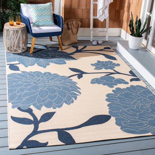 SAFAVIEH Courtyard Tyson Floral Indoor/Outdoor Area Rug, Beige/Blue, 9' x 12'