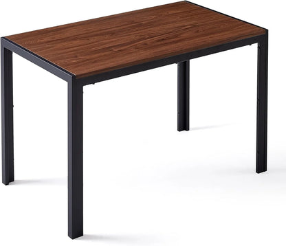 47" Dining Table, 4-Person Indoor Walnut Wood Grain Effect Table with Metal Legs, Rectangular Kitchen Table for Dining Room, Kitchen, Home Office, and Small Spaces